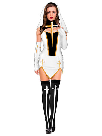 ホワイト ハロウィン ブラックハロウィンコスチューム修道女クロス4ピースホリデーコスチューム