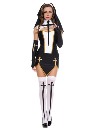 ハロウィン ブラックハロウィンコスチューム修道女クロス4ピースホリデーコスチューム