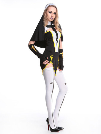 ハロウィン ブラックハロウィンコスチューム修道女クロス4ピースホリデーコスチューム
