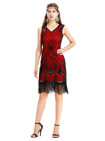 レッド レディースフラッパードレス　2025　フリンジスパンコール　1920s　グレートギャツビーコスチューム　ブラック　ゴールドヴィンテージコスチュームハロウィン バーガンディ