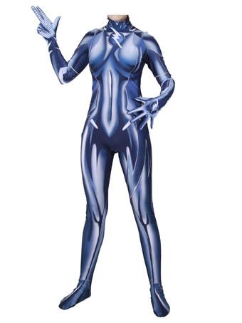 Tuta da donna in poliestere blu spiderman stampato da supereroe Halloween 