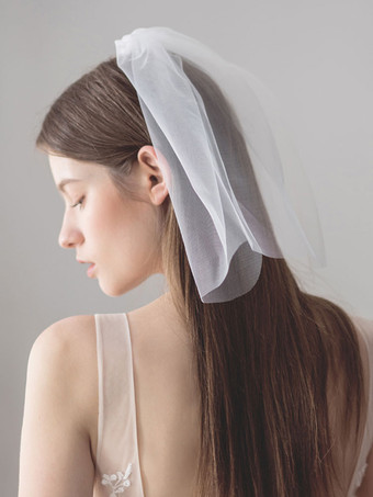 ショートウェディングベールアイボリーチュール2層カットエッジブライダルベール