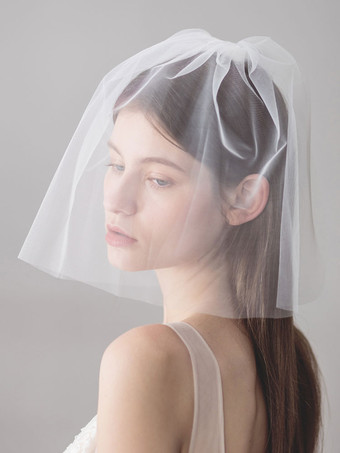 ショートウェディングベールアイボリーチュール2層カットエッジブライダルベール