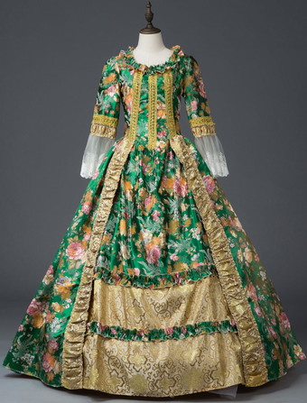 Robe victorienne Costume robe de bal vert rétro Costumes dentelle nœud imprimé fleuri Rococo robe femmes Marie Antoinette Costume Halloween