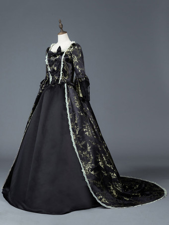 プリンセス 女性用 貴族ドレス 中世 ドレス ブラック 長袖 マットサテン サテン マルディグラ ドレス ヴィクトリア風 中世 ドレス・貴族ドレス ヨーロッパ 宮廷風 レトロ
