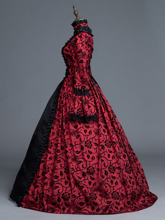 プリンセス 女性用 貴族ドレス 中世 ドレス レッド 長袖 マットサテン サテン マルディグラ ドレス ヴィクトリア風 中世 ドレス・貴族ドレス ヨーロッパ 宮廷風 レトロ バーガンディ