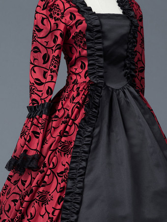 プリンセス 女性用 貴族ドレス 中世 ドレス レッド 長袖 マットサテン サテン マルディグラ ドレス ヴィクトリア風 中世 ドレス・貴族ドレス ヨーロッパ 宮廷風 レトロ バーガンディ