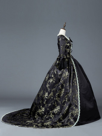 プリンセス 女性用 貴族ドレス 中世 ドレス ブラック 長袖 マットサテン サテン マルディグラ ドレス ヴィクトリア風 中世 ドレス・貴族ドレス ヨーロッパ 宮廷風 レトロ