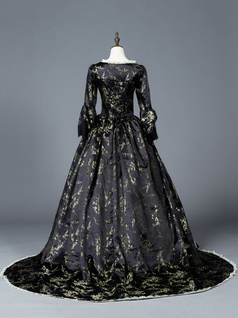 プリンセス 女性用 貴族ドレス 中世 ドレス ブラック 長袖 マットサテン サテン マルディグラ ドレス ヴィクトリア風 中世 ドレス・貴族ドレス ヨーロッパ 宮廷風 レトロ