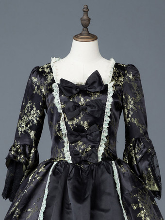 プリンセス 女性用 貴族ドレス 中世 ドレス ブラック 長袖 マットサテン サテン マルディグラ ドレス ヴィクトリア風 中世 ドレス・貴族ドレス ヨーロッパ 宮廷風 レトロ