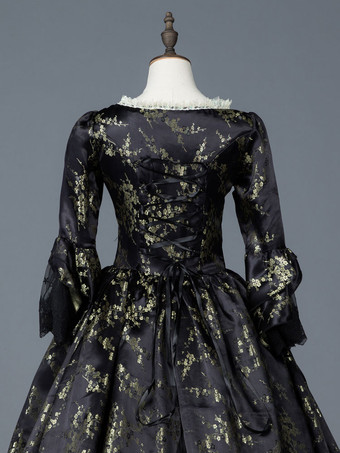 プリンセス 女性用 貴族ドレス 中世 ドレス ブラック 長袖 マットサテン サテン マルディグラ ドレス ヴィクトリア風 中世 ドレス・貴族ドレス ヨーロッパ 宮廷風 レトロ