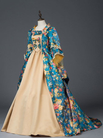 プリンセス 女性用 貴族ドレス 中世 ドレス ティール 長袖 マットサテン サテン マルディグラ ドレス ヴィクトリア風 中世 ドレス・貴族ドレス ヨーロッパ 宮廷風 レトロ