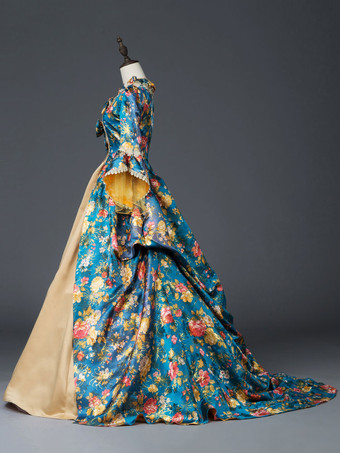 プリンセス 女性用 貴族ドレス 中世 ドレス ティール 長袖 マットサテン サテン マルディグラ ドレス ヴィクトリア風 中世 ドレス・貴族ドレス ヨーロッパ 宮廷風 レトロ