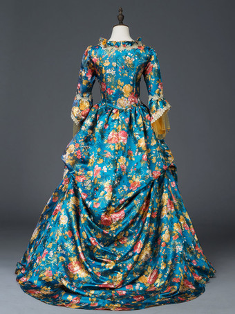 プリンセス 女性用 貴族ドレス 中世 ドレス ティール 長袖 マットサテン サテン マルディグラ ドレス ヴィクトリア風 中世 ドレス・貴族ドレス ヨーロッパ 宮廷風 レトロ