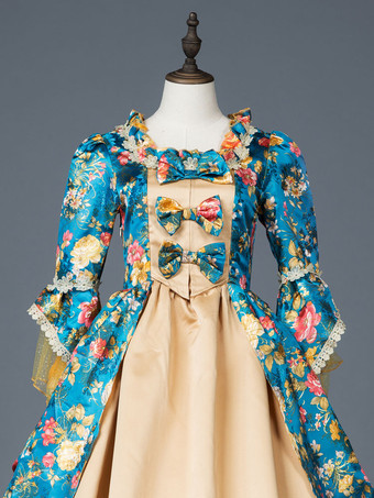 プリンセス 女性用 貴族ドレス 中世 ドレス ティール 長袖 マットサテン サテン マルディグラ ドレス ヴィクトリア風 中世 ドレス・貴族ドレス ヨーロッパ 宮廷風 レトロ