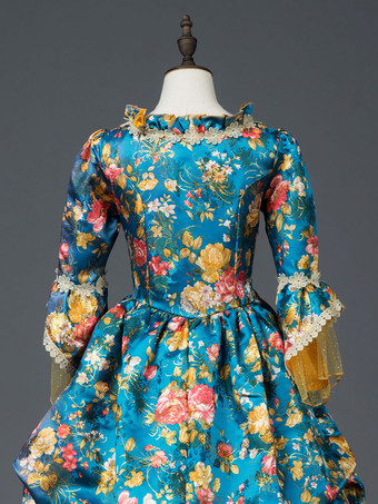 プリンセス 女性用 貴族ドレス 中世 ドレス ティール 長袖 マットサテン サテン マルディグラ ドレス ヴィクトリア風 中世 ドレス・貴族ドレス ヨーロッパ 宮廷風 レトロ