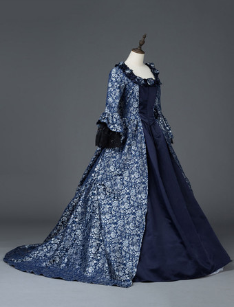 プリンセス 女性用 貴族ドレス 中世 ドレス ダークネイビー 長袖 マットサテン サテン ページェント ドレス ヴィクトリア風 中世 ドレス・貴族ドレス ヨーロッパ 宮廷風 レトロ