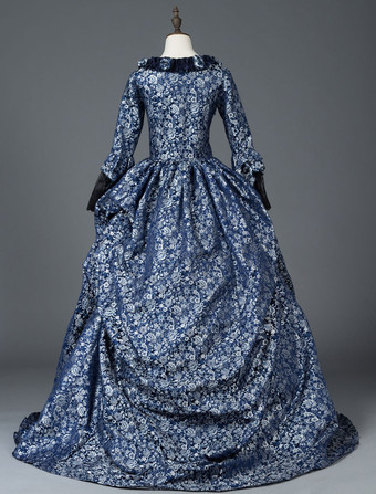 プリンセス 女性用 貴族ドレス 中世 ドレス ダークネイビー 長袖 マットサテン サテン ページェント ドレス ヴィクトリア風 中世 ドレス・貴族ドレス ヨーロッパ 宮廷風 レトロ