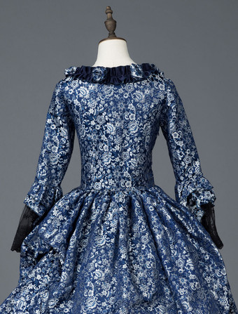 プリンセス 女性用 貴族ドレス 中世 ドレス ダークネイビー 長袖 マットサテン サテン ページェント ドレス ヴィクトリア風 中世 ドレス・貴族ドレス ヨーロッパ 宮廷風 レトロ