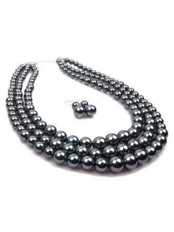 ブラック フラッパードレスアクセサリーホワイトパールイヤリングレイヤードネックレスフラッパーガール1920年代グレートギャツビーアクセサリーハロウィン