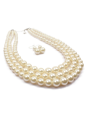 フラッパードレスアクセサリーホワイトパールイヤリングレイヤードネックレスフラッパーガール1920年代グレートギャツビーアクセサリーハロウィン