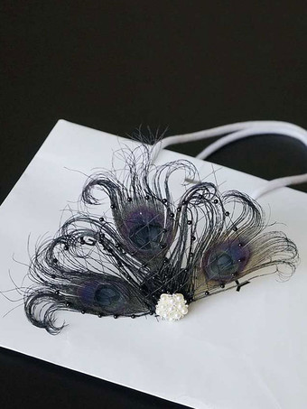 ブラック フラッパードレスアクセサリー1920年代のグレートギャツビーアクセサリーホワイトネットパールフェザーパールフラッパーヘッドピースハロウィン