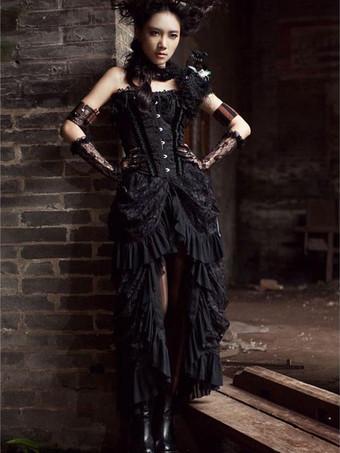 Ropa gótica para mujer, vestido gótico sin mangas con corsé halter de  encaje, vestido de cóctel de Halloween
