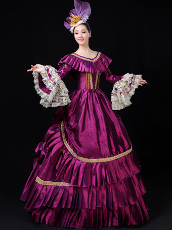 フクシア プリンセス 女性用 貴族ドレス 中世 ドレス ティールグリーン ポリエステル マルディグラ ドレス ロイヤル 中世 ドレス・貴族ドレス ヨーロッパ 宮廷風 レトロ バーガンディ