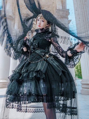 Lolita Wedding Dress OP Lace Long Sleeve Ruffles Lolita One Piece Dresses