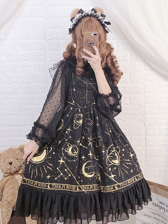 Sweet Lolita JSK Dress Black Planet Ruffle Pleated Lolita Jumper Skirts