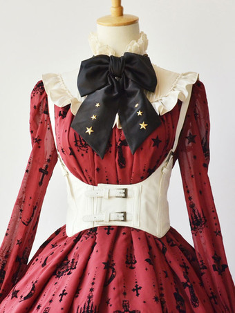 ホワイト ロリータコルセットベルトスチームパンク バックルPUレザーワイドベルト ブラック