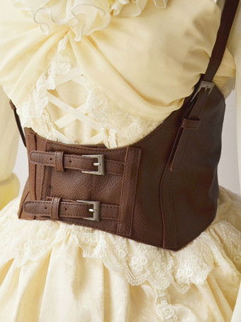 ブラウン ロリータコルセットベルトスチームパンク バックルPUレザーワイドベルト ブラック