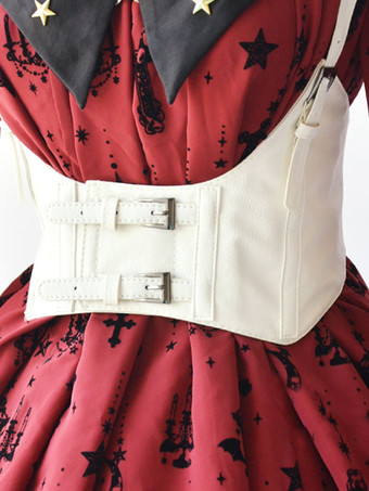 ロリータコルセットベルトスチームパンク バックルPUレザーワイドベルト ブラック