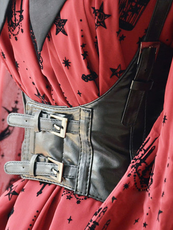 ロリータコルセットベルトスチームパンク バックルPUレザーワイドベルト ブラック