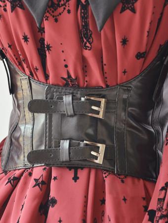 Steampunk Lolita Corset Belt Black Buckle PU Leather Wide Belt