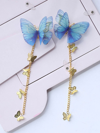 Blue Chinese Style Lolita Headwear Chains Butterfly Han Lolita Hai Accessories