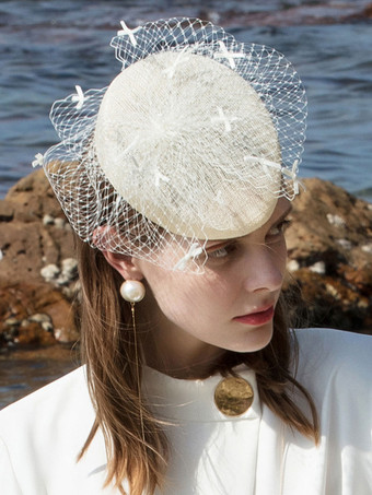BeigeBonnet Fascinator Femme Ecru Tulle Blanc Net Accessoires Cheveux Vintage Déguisements Halloween