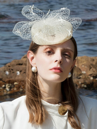 Bonnet Fascinator Femme Ecru Tulle Blanc Net Accessoires Cheveux Vintage Déguisements Halloween