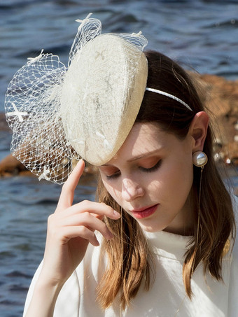 Bonnet Fascinator Femme Ecru Tulle Blanc Net Accessoires Cheveux Vintage Déguisements Halloween