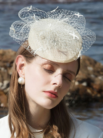 Bonnet Fascinator Femme Ecru Tulle Blanc Net Accessoires Cheveux Vintage Déguisements Halloween