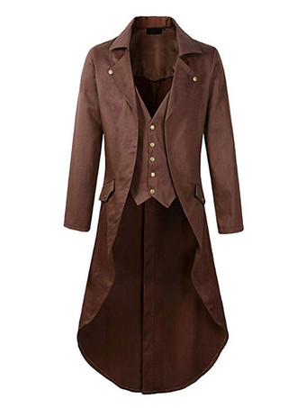 ブラウン メンズヴィンテージコートヴィンテージボタンハイロータキシードレトロコスチューム バーガンディ