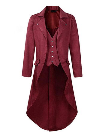 ダークレッドメンズヴィンテージコートヴィンテージボタンハイロータキシードレトロコスチューム バーガンディ