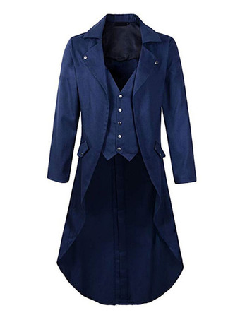 ディープブルーメンズヴィンテージコートヴィンテージボタンハイロータキシードレトロコスチューム バーガンディ