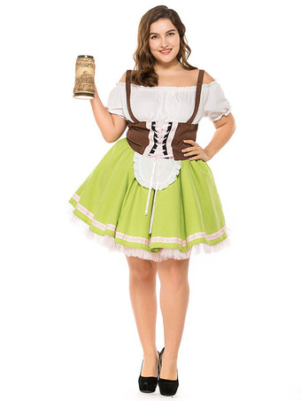 Trajes de Halloween Traje de menina de cerveja Grama Verde Multicolor Babados Vestido Trajes de feriados de garota de cerveja Trajes de Oktoberfest