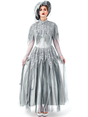 Halloween Costume White Headwear Dress Polyester Women Corpse Bride Set  Holidays Costumes - Milanoo.com