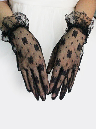 noir Gants Royal Lolita Brodés Blancs Déguisements Halloween