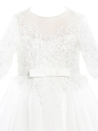 Robes cortège enfant robe cérémonie fille col rond manche courte en dentelle