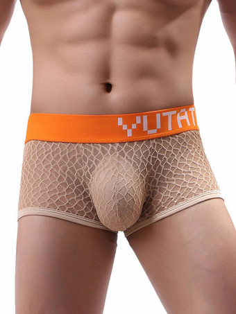 肌色メンズセクシーパンティーボクサーポリエステルブラックセミシアーメンズランジェリー