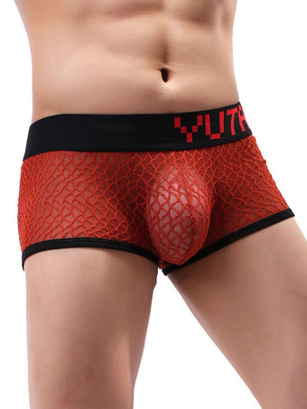 オレンジ メンズセクシーパンティーボクサーポリエステルブラックセミシアーメンズランジェリー