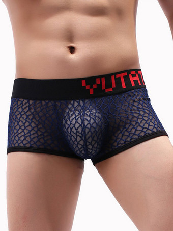 ロイヤルブルーメンズセクシーパンティーボクサーポリエステルブラックセミシアーメンズランジェリー